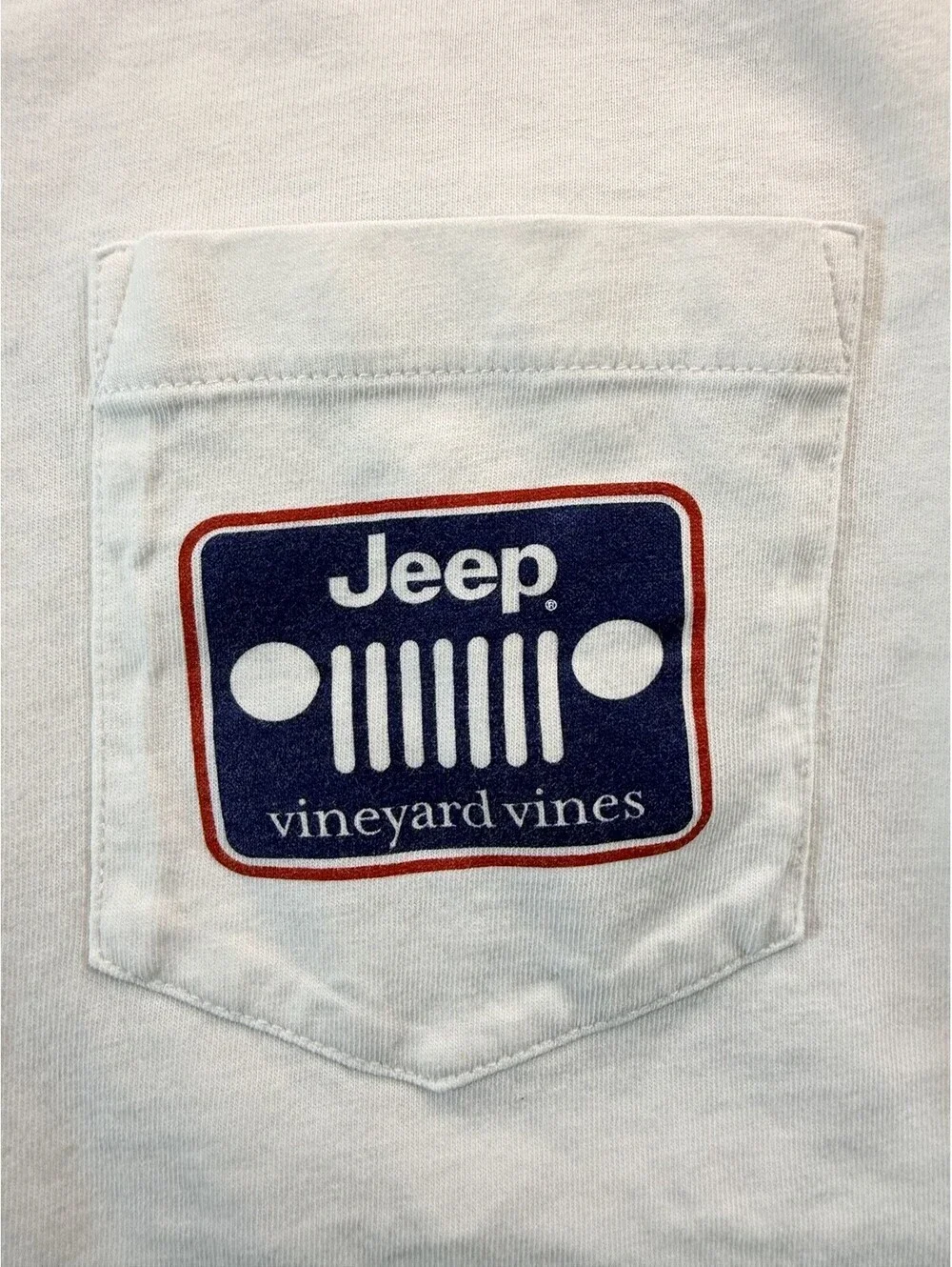 Vineyard Vines x Jeep Mens M Pocket Tee White Navy Grille Graphic Short Sleeve